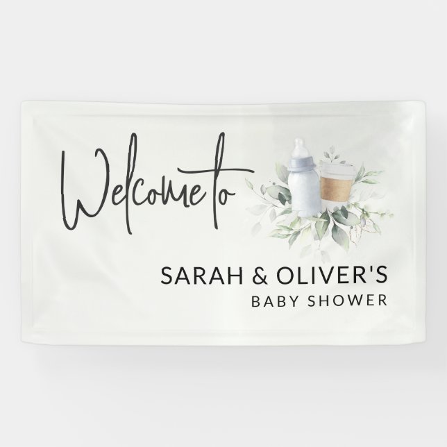 A Baby is Brewing Baby Shower Welcome Banner Blue (Horizontal)