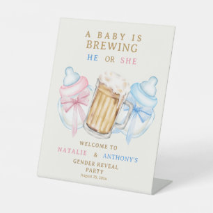 A Baby is Brewing Beer Gender Reveal Welcome Pedestal Sign