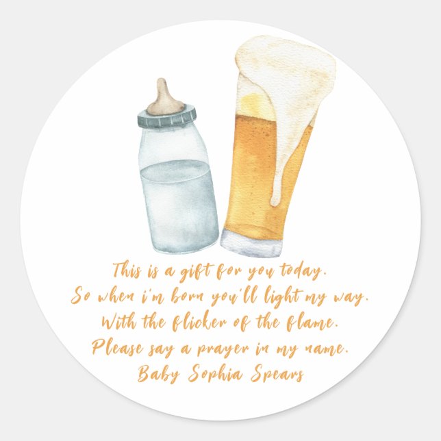 A baby is brewing beer - Prayer candle label (Front)