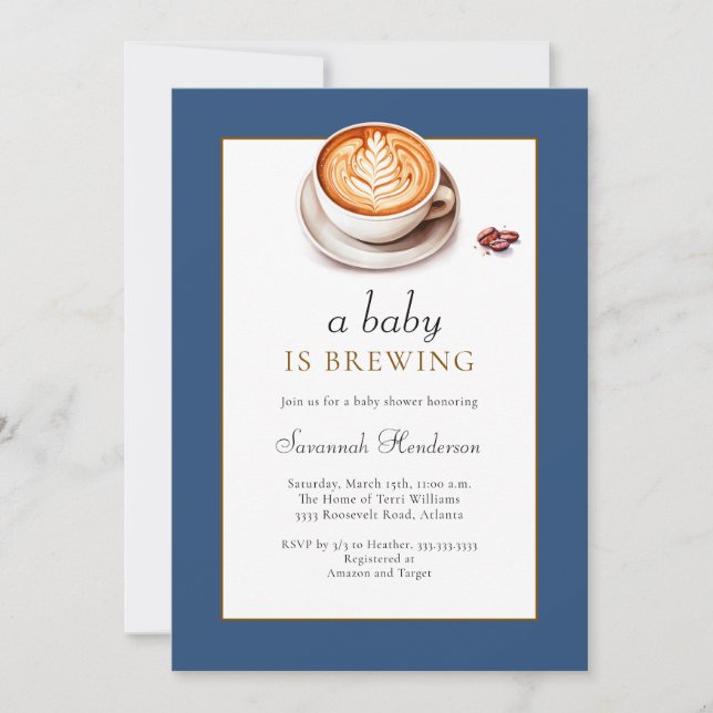A Baby Is Brewing Blue Baby Shower  Invitation (Front)