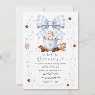 A Baby Is Brewing Blue Bow Hot Cocoa Baby Shower Invitation