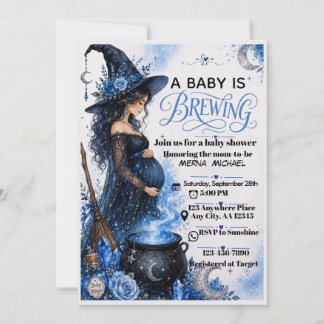 A Baby is Brewing blue Halloween Baby Shower Invit Invitation
