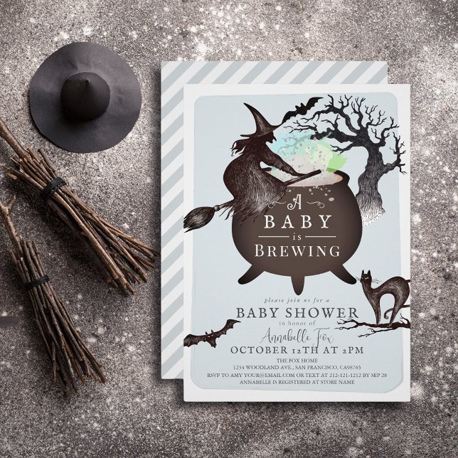 A Baby is Brewing Blue Halloween Baby Shower Invitation (Creator Uploaded)