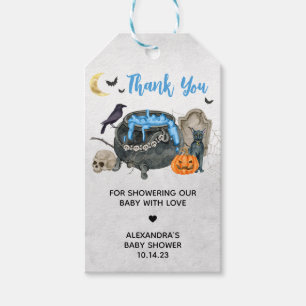 A Baby is Brewing Blue Halloween Favour Tags