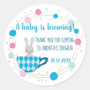 A Baby is Brewing Blue Teacup Baby Boy Shower Classic Round Sticker