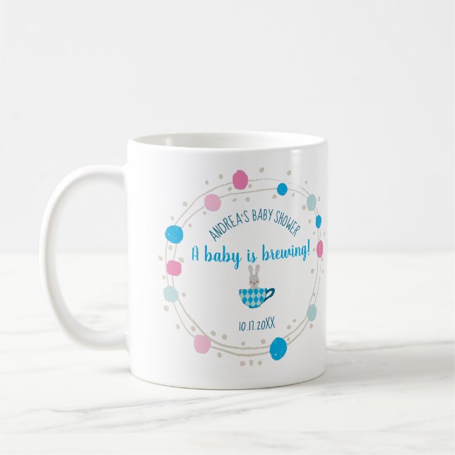 A Baby is Brewing Blue Teacup Baby Boy Shower Coffee Mug (Left)