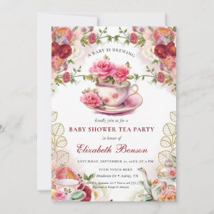A Baby is Brewing Blush Flower Baby Shower Tea Invitation