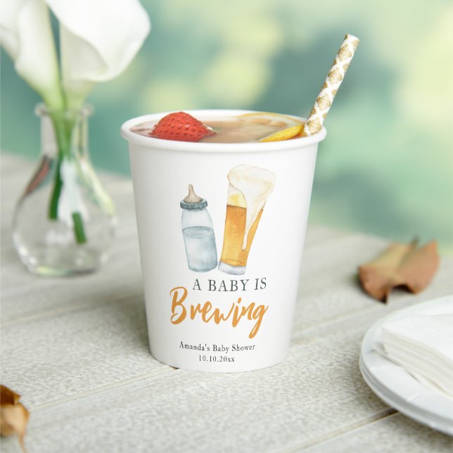 A Baby is Brewing Bottle Beer Baby shower Paper Cups (Insitu)