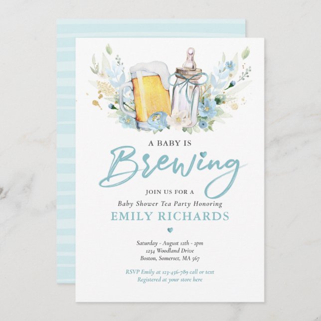 A Baby Is Brewing Bottle & Beer Coed Baby Shower Invitation (Front/Back)
