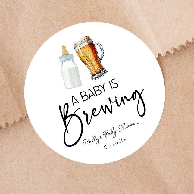 A Baby Is Brewing Bottle Beer Glass Baby Shower Classic Round Sticker (Creator Uploaded)