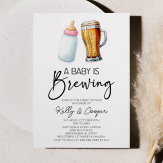 A Baby Is Brewing Bottle Beer Glass Baby Shower Invitation