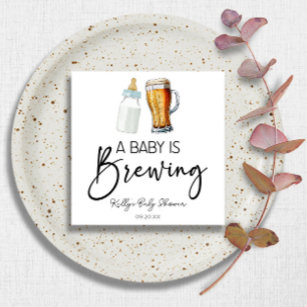 A Baby Is Brewing Bottle Beer Glass Baby Shower Napkin