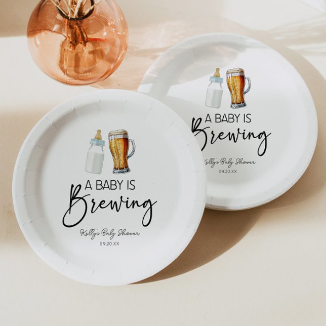 A Baby Is Brewing Bottle Beer Glass Baby Shower Paper Plate (Creator Uploaded)