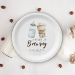 A Baby is Brewing Bottle Coffee Baby shower Paper Plate<br><div class="desc">Watercolor paper cup of coffee and baby milk bottle.</div>