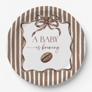 A Baby Is Brewing Bow Coffee Baby Shower Paper Plate