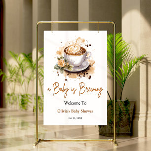 A Baby is Brewing Brown Baby Shower Welcome Sign