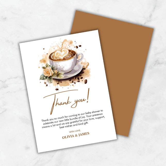 A Baby is Brewing Brown Coffee Baby Shower  Thank You Card (A Baby is Brewing Brown Coffee Baby Shower Thank You Card )