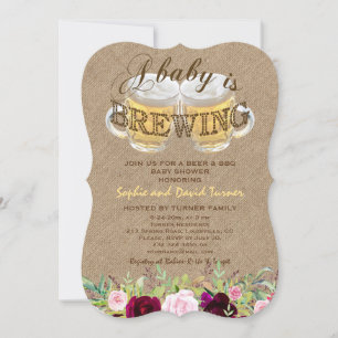 A Baby is BREWING Burlap Floral Baby Shower Invitation