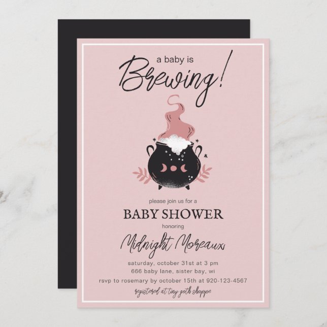 A Baby Is Brewing Cauldron Halloween Baby Shower Invitation (Front/Back)