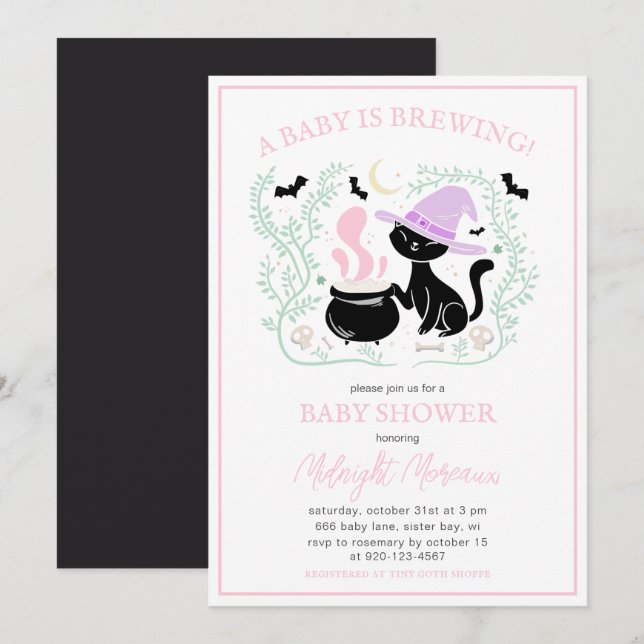 A Baby Is Brewing Cauldron Halloween Baby Shower Invitation (Front/Back)