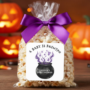 A Baby is Brewing Cauldron Halloween Baby Shower Square Sticker