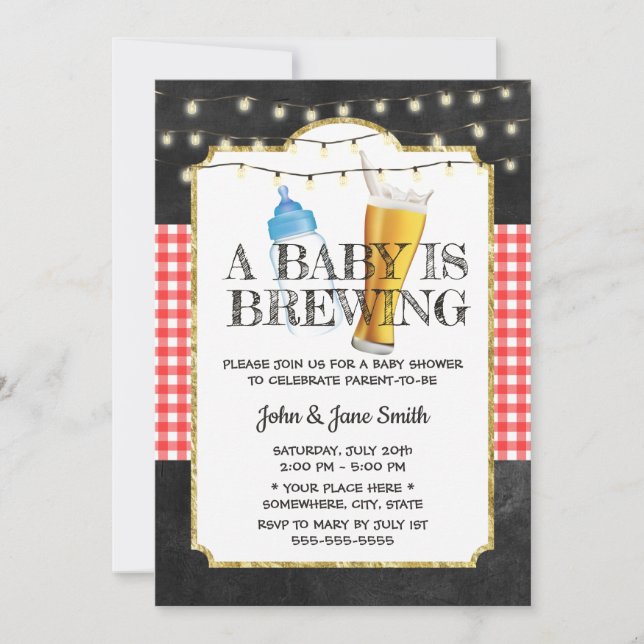 A Baby is Brewing Chalkboard Beer Baby Shower Invitation (Front)