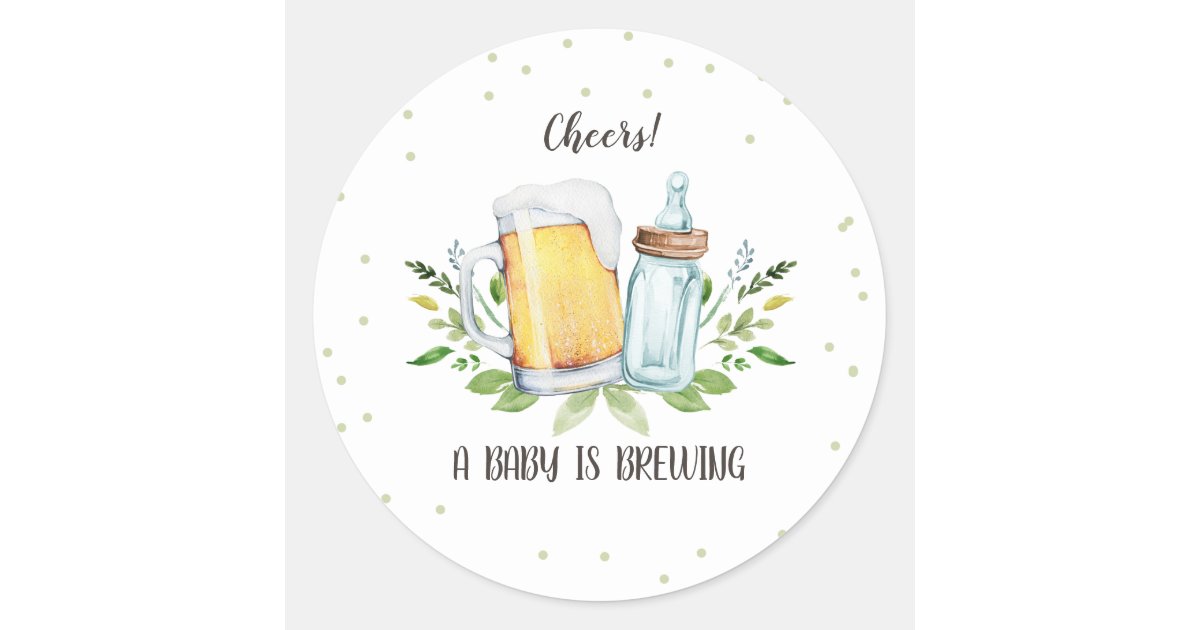 a-baby-is-brewing-cheers-baby-shower-bottles-classic-round-sticker-zazzle