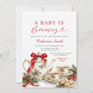 A Baby Is Brewing Christmas Tea Baby Shower Floral Invitation
