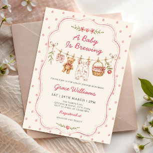 A Baby is Brewing Clothesline Baby Shower Invitation