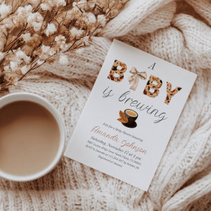 A Baby is Brewing Coffee and Bow Theme Baby Shower Invitation
