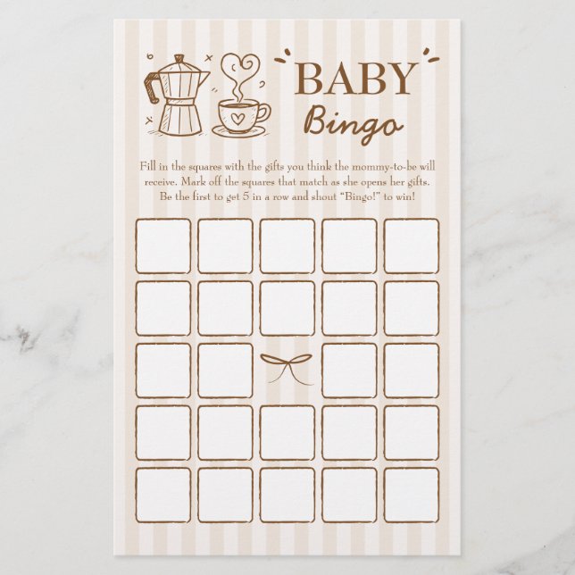 A Baby Is Brewing Coffee Baby Bingo Game (Front)