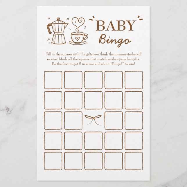 A Baby Is Brewing Coffee Baby Bingo Game (Front)