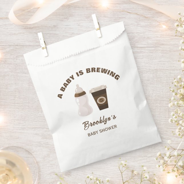 A Baby Is Brewing Coffee Baby Shower Brown White Favour Bag (Clipped)