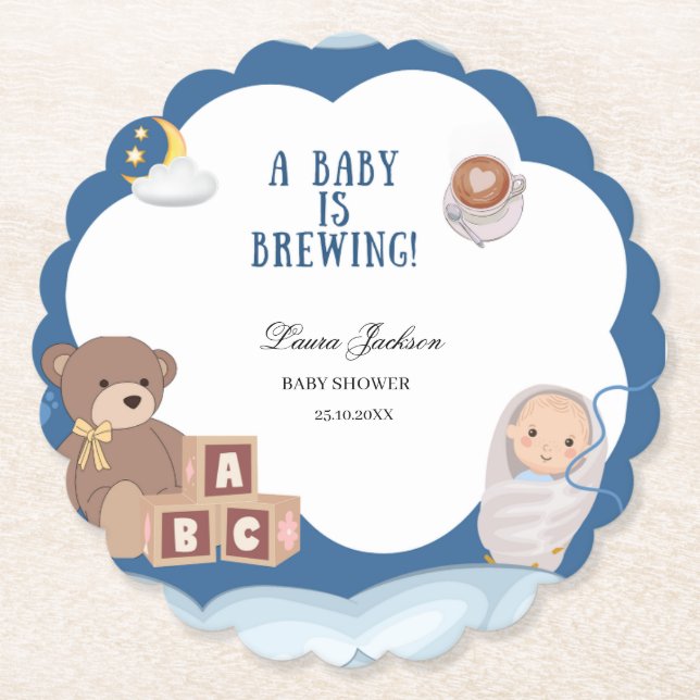 A Baby Is Brewing Coffee Baby Shower  Paper Coaster (Front)