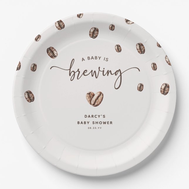 'a Baby is Brewing' Coffee Baby Shower Paper Plate (Front)