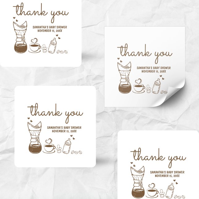 A Baby is Brewing Coffee Baby Shower  Square Sticker (A Baby is Brewing Coffee Hand Drawn Baby Shower Sticker)