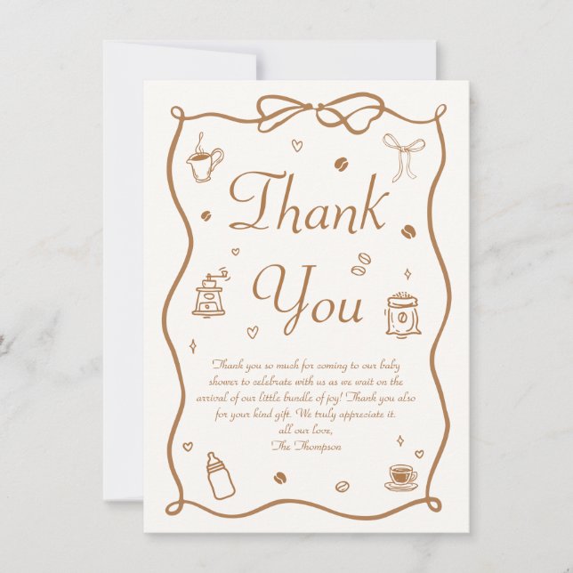 A Baby is  Brewing Coffee Baby Shower Thank You Card (Front)