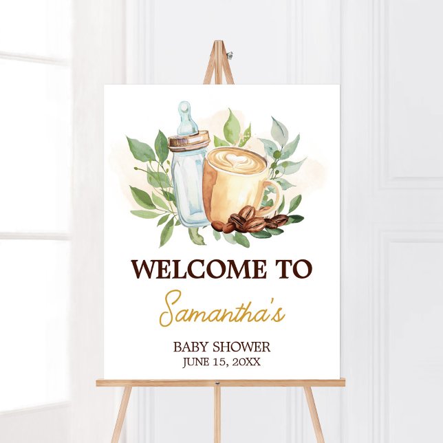 A Baby is Brewing Coffee Baby Shower Welcome Poster (Bottle and Coffee Baby Shower Welcome Sign)