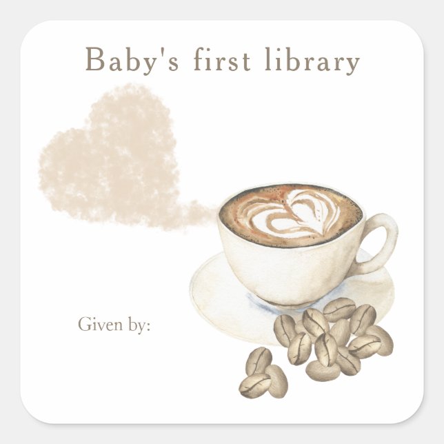 A baby is brewing coffee - baby's first library square sticker (Front)