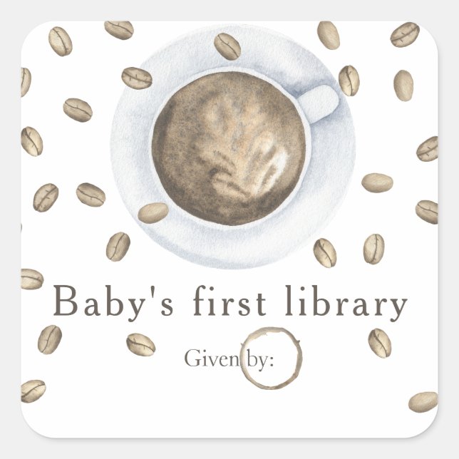 A baby is brewing coffee - baby's first library square sticker (Front)