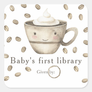 A baby is brewing coffee - baby's first library square sticker