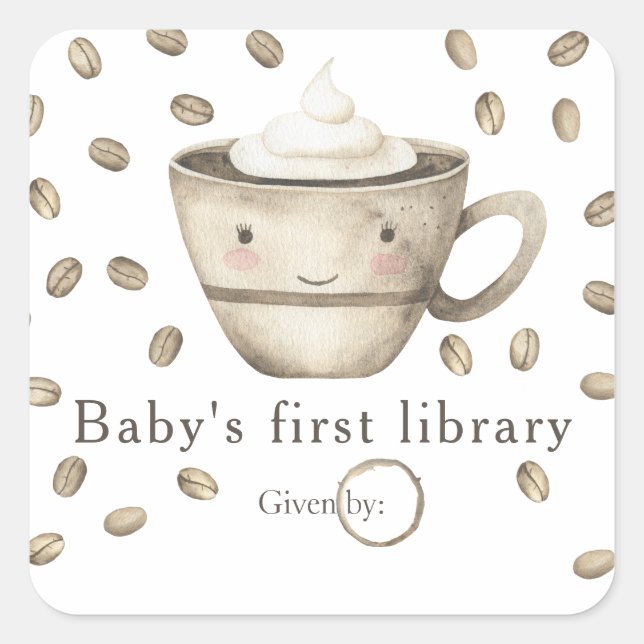 A baby is brewing coffee - baby's first library square sticker (Front)