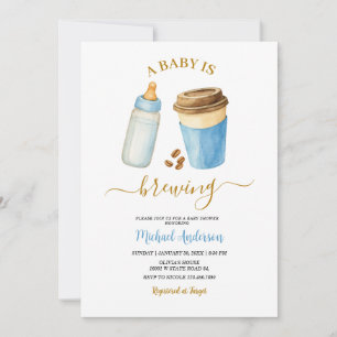 A Baby Is Brewing Coffee Blue Boy Baby Shower Invitation