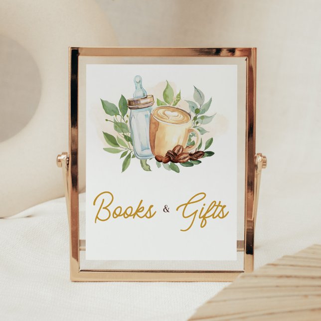A Baby is Brewing Coffee Books and Gifts Poster (Bottle and Coffee Baby Shower Books and Gifts Sign)