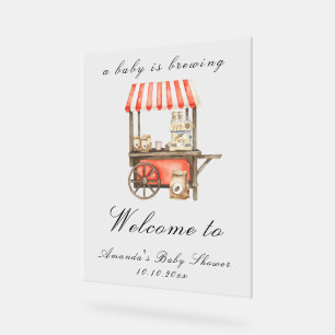 A Baby Is Brewing Coffee Cart Baby Shower Welcome Acrylic Sign