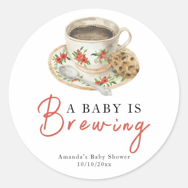 A Baby Is Brewing Coffee Cup Baby Shower Classic Round Sticker (Front)