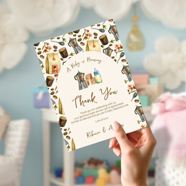 A Baby is Brewing Coffee Espresso  Baby Shower Thank You Card (Creator Uploaded)