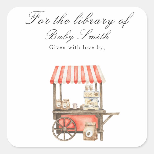 A baby is brewing coffee - for the library of square sticker (Front)