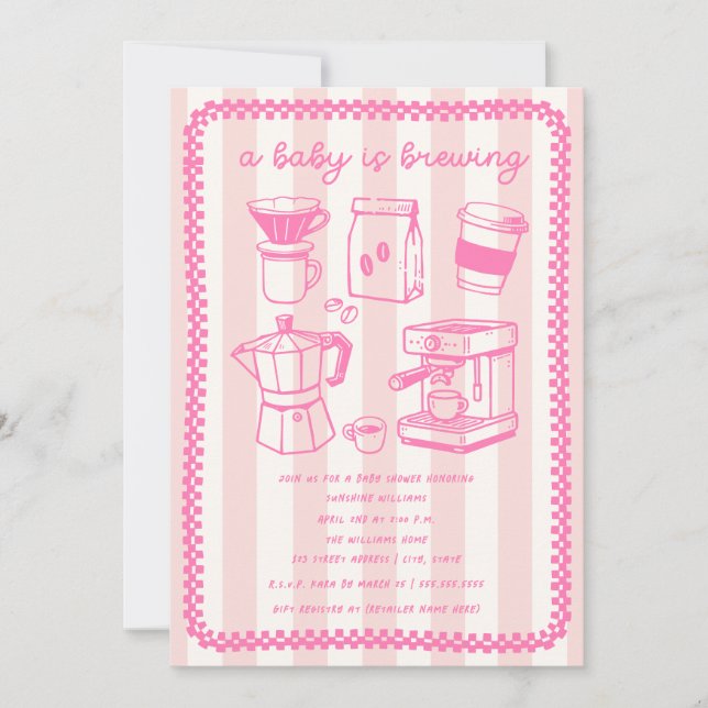 A Baby Is Brewing Coffee Girl Pink Baby Shower Invitation (Front)