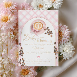 A Baby Is Brewing Coffee Girl Pink Bow Baby Shower Invitation